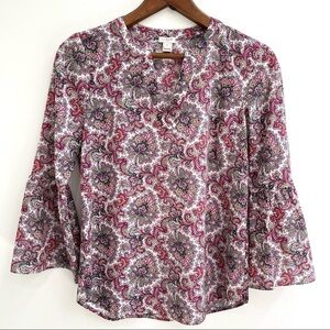 J Crew factory belle sleeve paisley top blouse size XS
